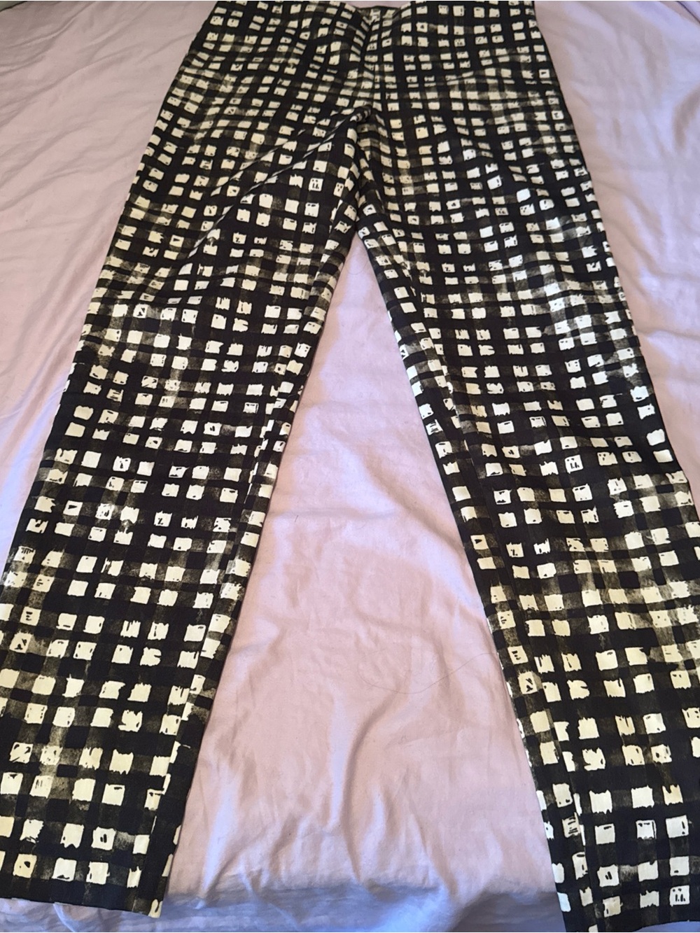 Women's Straight Leg Pants in Black & White Grid Print